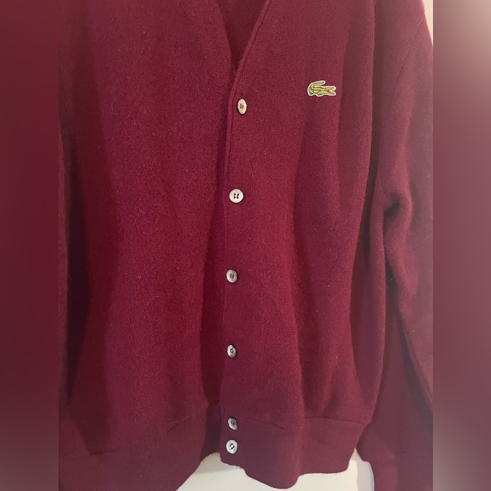 Vtg IZOD Lacoste Men's Burgundy Button Cardigan Sweater - Size L - Picture 5 of 7